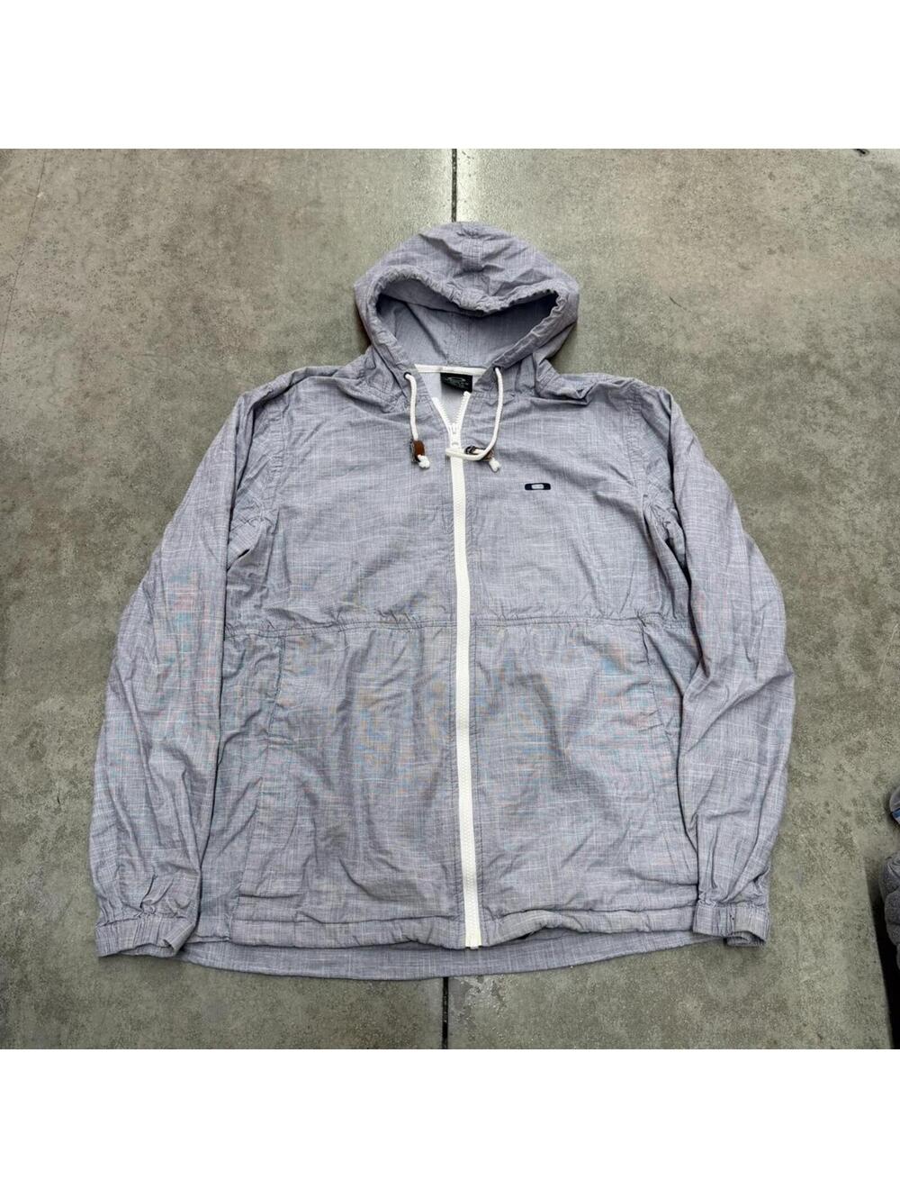 vintage oakley grey small logo zip up windbreaker jacket size xl HAS STAIN